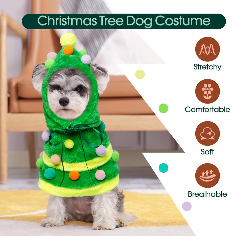 Kuoser Christmas Dog Outfit Set with Tree Hat & Dress for Small Medium Dogs Festive Winter Costume with Pom-Poms and Adjustable Drawstring dog clothes Puppy