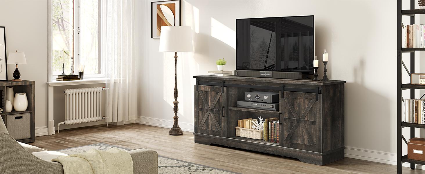 Yitahome TV Stand for 65 55 Inch TV, Farmhouse Entertainment Center with Storage Cabinet and Sliding Barn Doors, Rustic TV Cabinet Media Console Table for Living Room, Dark Rustic Oak