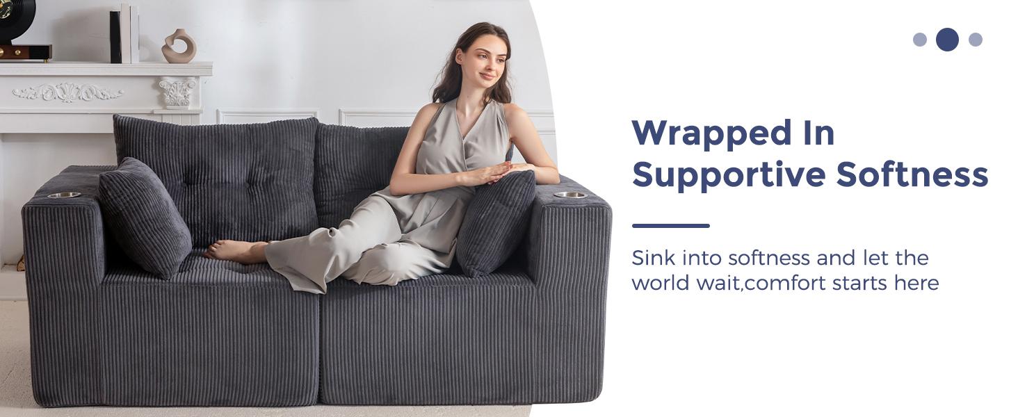 MAXYOYO Loveseat Boneless Cloud Couch, Modular Sectional Sofa Couch for Living Room, Sofa in A Box, Upholstered Cozy Chair with Tufted Craft, No Assembly Required