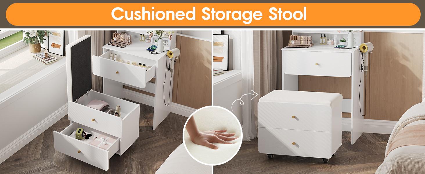 Vabches Make Up Vanity Desk with Mirror and Lights, White/Pink Vanity Table Set with Charger Station,Girls Small Vanity Vabches Make Up Vanity Desk with Mirror and Lights, White/Pink Vanity Table Set with Charger Station,Girls Small Vanity