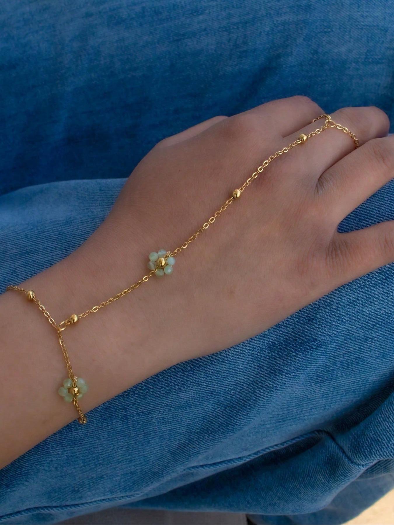 Fashion Colorful Beaded Flower Pearl Ocean Metal Oil Shell Pendant Women's Bracelet, Stylish Jewelry Accessory