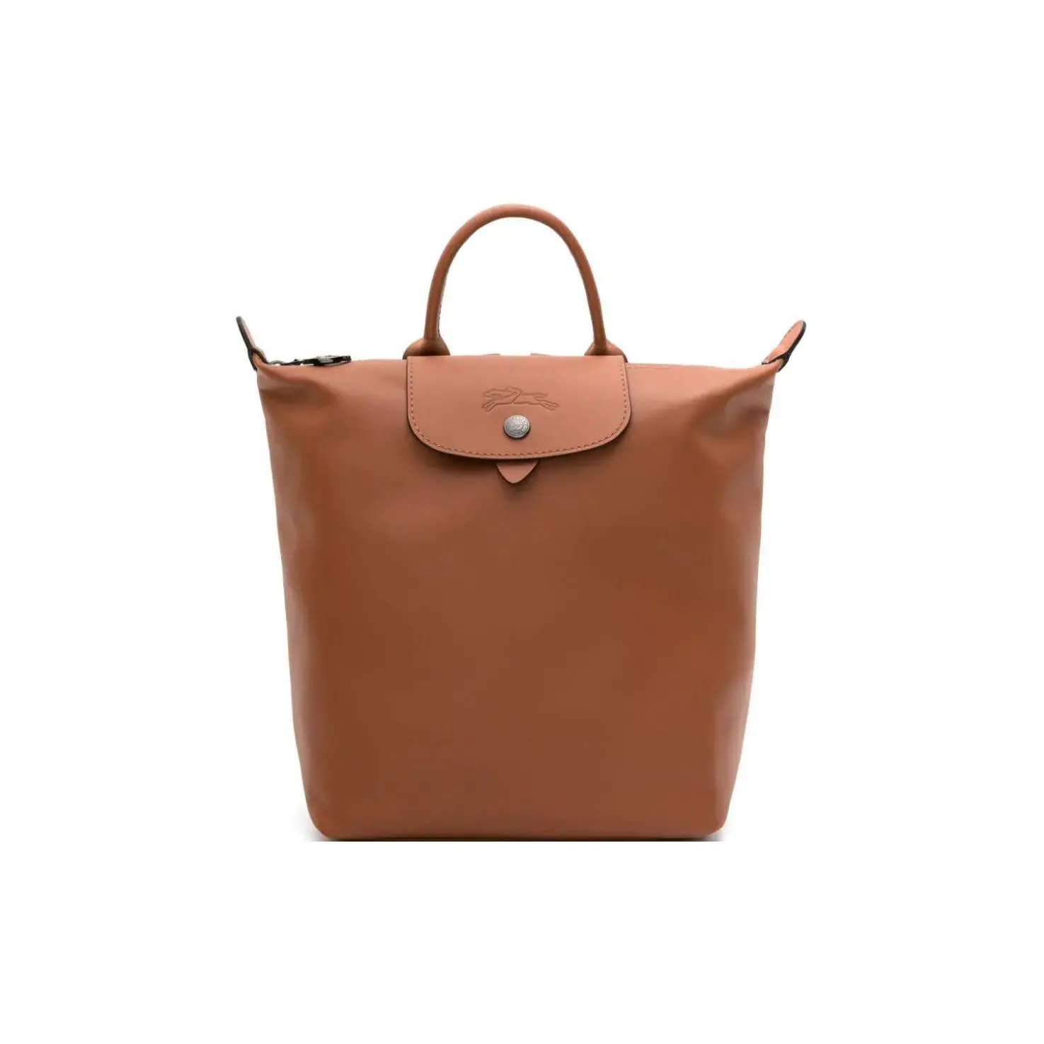 Longchamp Le Pliage Xtra Embossed Logo Jacquard Leather Handbag and Backpack for Women in Cognac