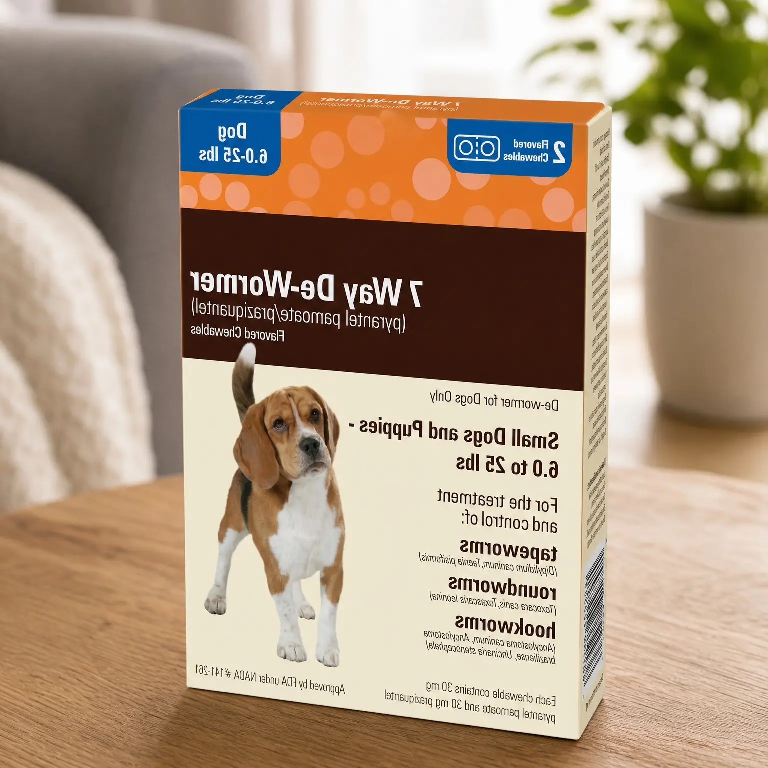 7-Way De-Wormer Chewable Tablets for Small Dogs & Puppies (6-25 lbs) - Broad Spectrum Dewormer for 2 Tapeworms, 2 Roundworms & 3 Hookworms - 2 Count, Pyrantel Pamoate/PraziquantelGift
