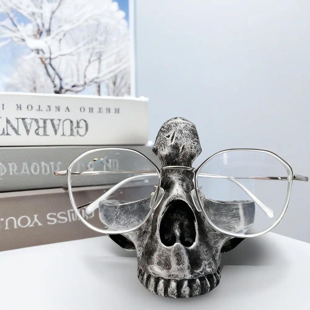 Gothic Skull Glasses Holder with Storage Tray - Novelty Eyeglasses & Sunglasses Display Stand - Desktop Organizer for Home & Office - Decorative Catch-All Tray for Nightstand, Entryway - Creative Gift Idea for Birthday & Christmas - Halloween Decoration
