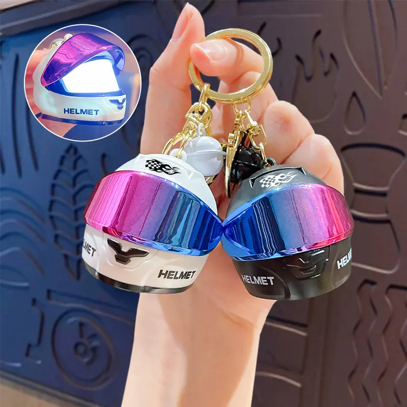LED Light-Up 3D Silicon Mini Motorcycle Helmet Keychain, Rubber-Silicon Cool Racing Bag Charm Pendant, Unique Biker Car Backpack Accessory, Small Party Favor Gift