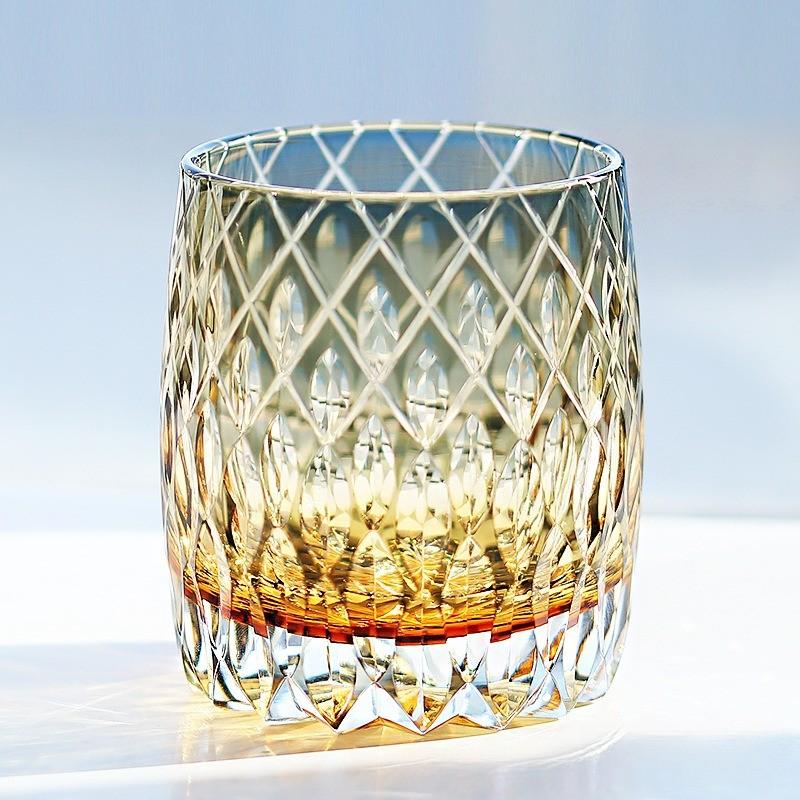 Handcrafted Edo Kiriko Crystal Whiskey Glass, 3-Color Colorful Glass, Luxury Gift Box, Perfect for Whisky Lovers, Unique Drinkware
