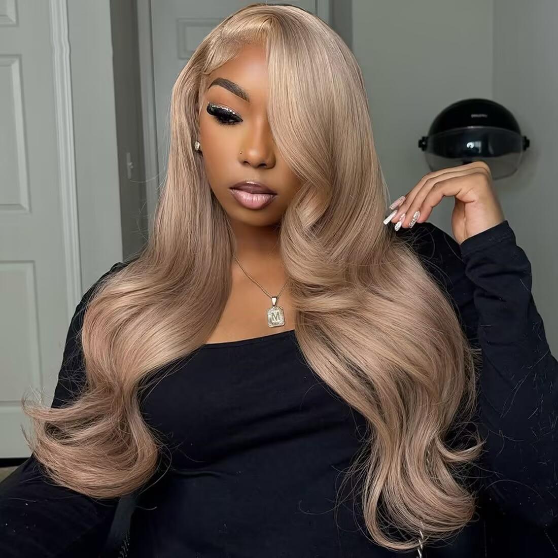 13x6 Ombre Ash Blonde Wigs Human Hair 200% Density Ash Blonde Body Wave Lace Front Wigs for Women Milk Tea Blonde Colored Human Hair Wigs Pre Plucked SpringStatements