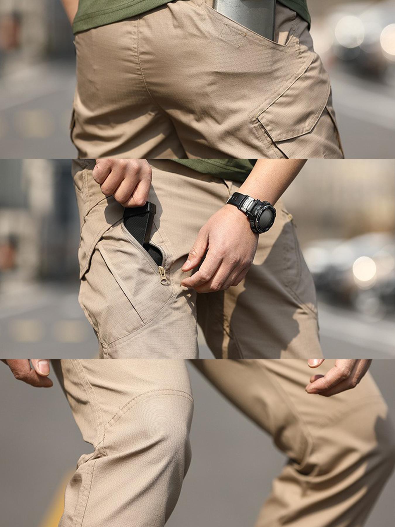 2PCS Men'S Tactical Work Pants , Multi-Pocket, Durable Fabric for Hiking, Outdoor Activities, and Construction, Durable Fabric Menswear Breathable Casual Cargo Day Big Small Zipper Beige Plain Stylish cargo pants for men slacks pantalones para hombre