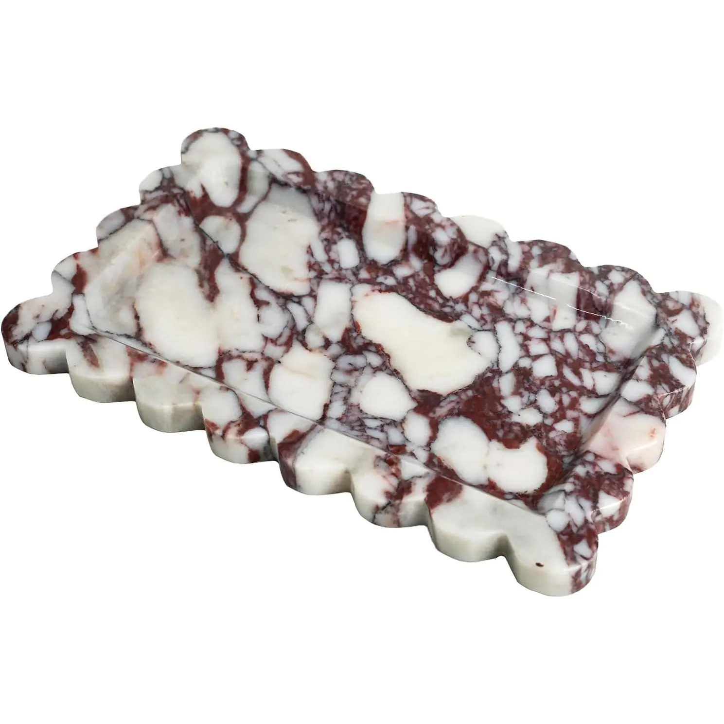 Natural 100% Marble Vanity Tray Luxury Scalloped Marble Storage Square Rectangle Tray for Home Decor Stone Tray for Bathroom Kitchen Candle Key (Rectangle-11.8 * 7.4-Calacatta Viola)