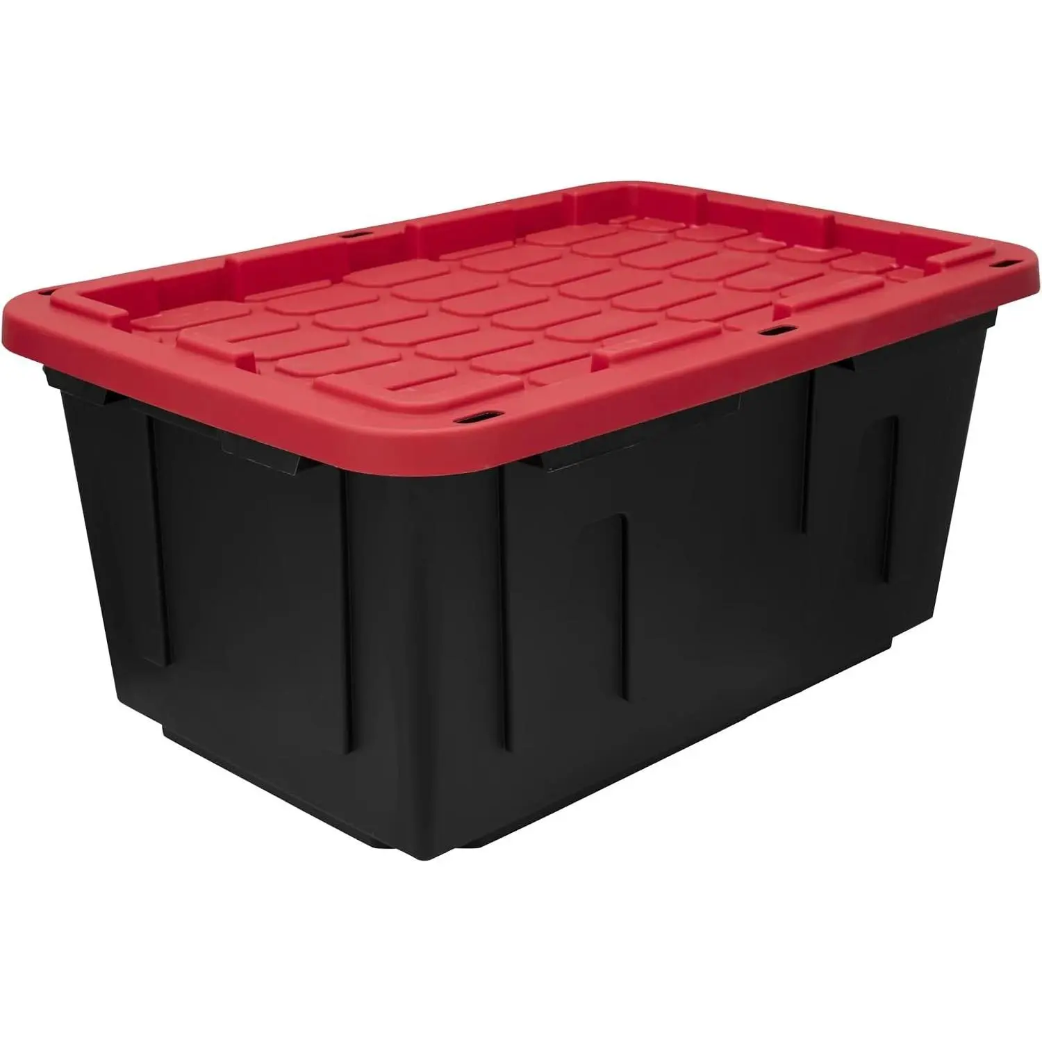 27 Gallon Large Storage Bin with Snap Lid, Black and Red, Heavy Duty Plastic Storage Container