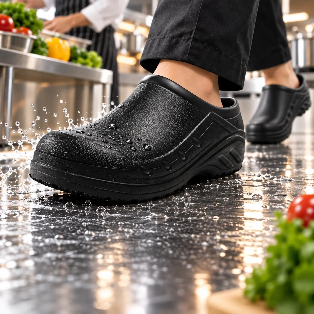 Chef Shoes for Men and Women, Non Slip Waterproof Work Shoes, Comfortable Closed Toe Kitchen Clogs for Nurses, Chefs and Restaurant Workers