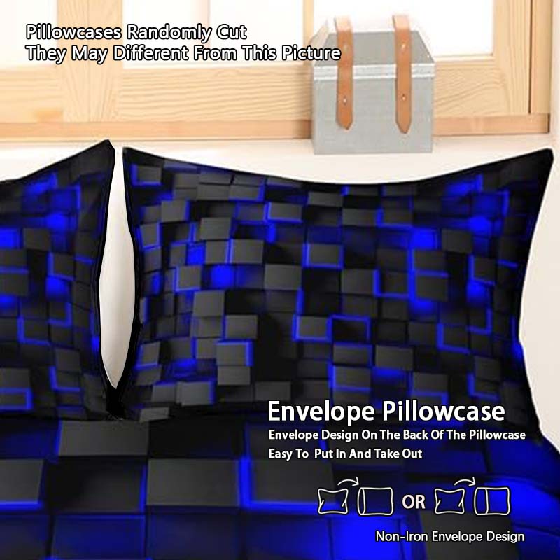 3D Block Theme Reversible Bedding Set, Soft Polyester Duvet Cover and Pillowcase, Bedroom Decoration, Comfortable and Stylish, Modern Bedding Set