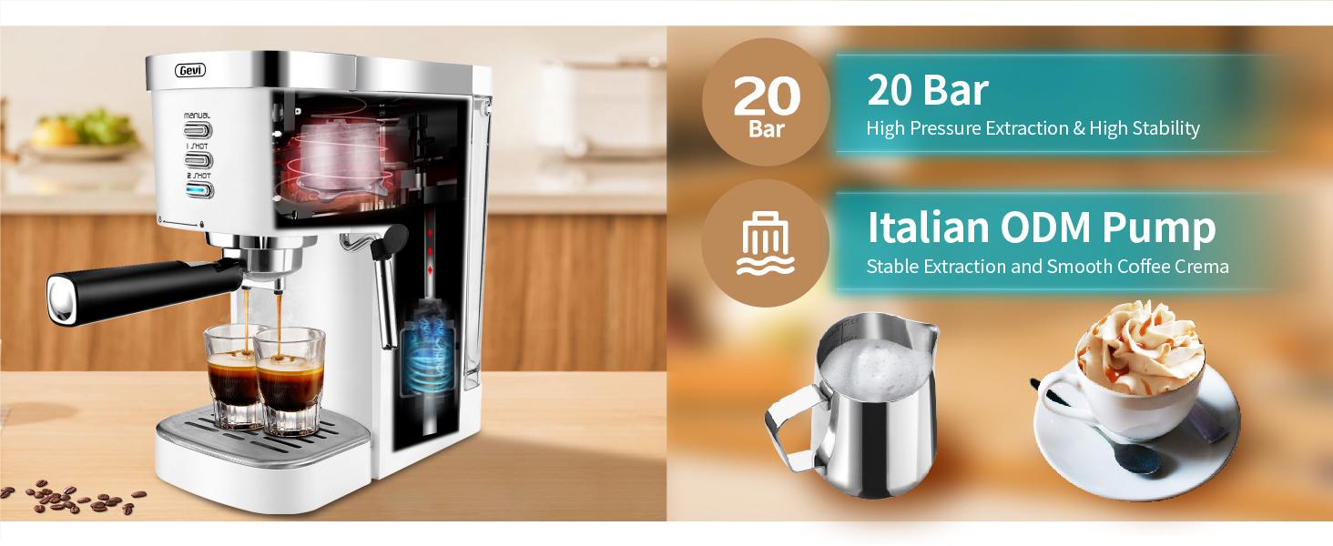 【Springtok】Gevi 20 Bar Espresso Coffee Machine , Automatic Coffee Maker with Milk Frother Steam Wand