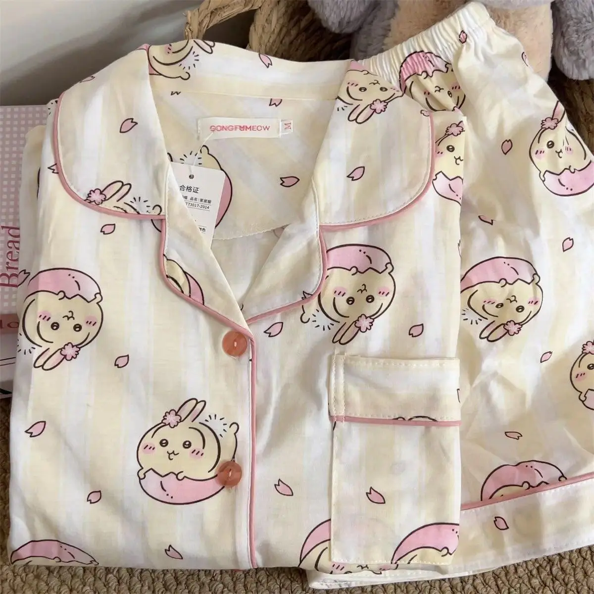 Women Summer Pajamas Set Chiikawa Usagi Short Sleeve Shorts Thin Soft Loungewear Student Dorm Kawaii Cute Cartoon Design Fun New