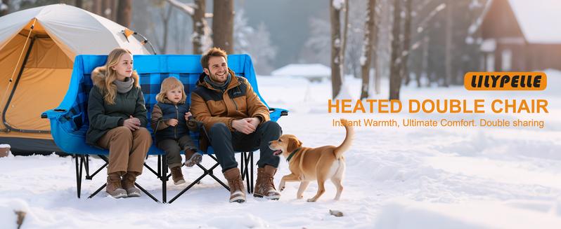 Lilypelle Oversized Heated Double Camping Chair Folding Camping Loveseat 2 Person Padded Camping Couch Heavy Duty Lawn Chairs for Outside Camping, Lounge Patio