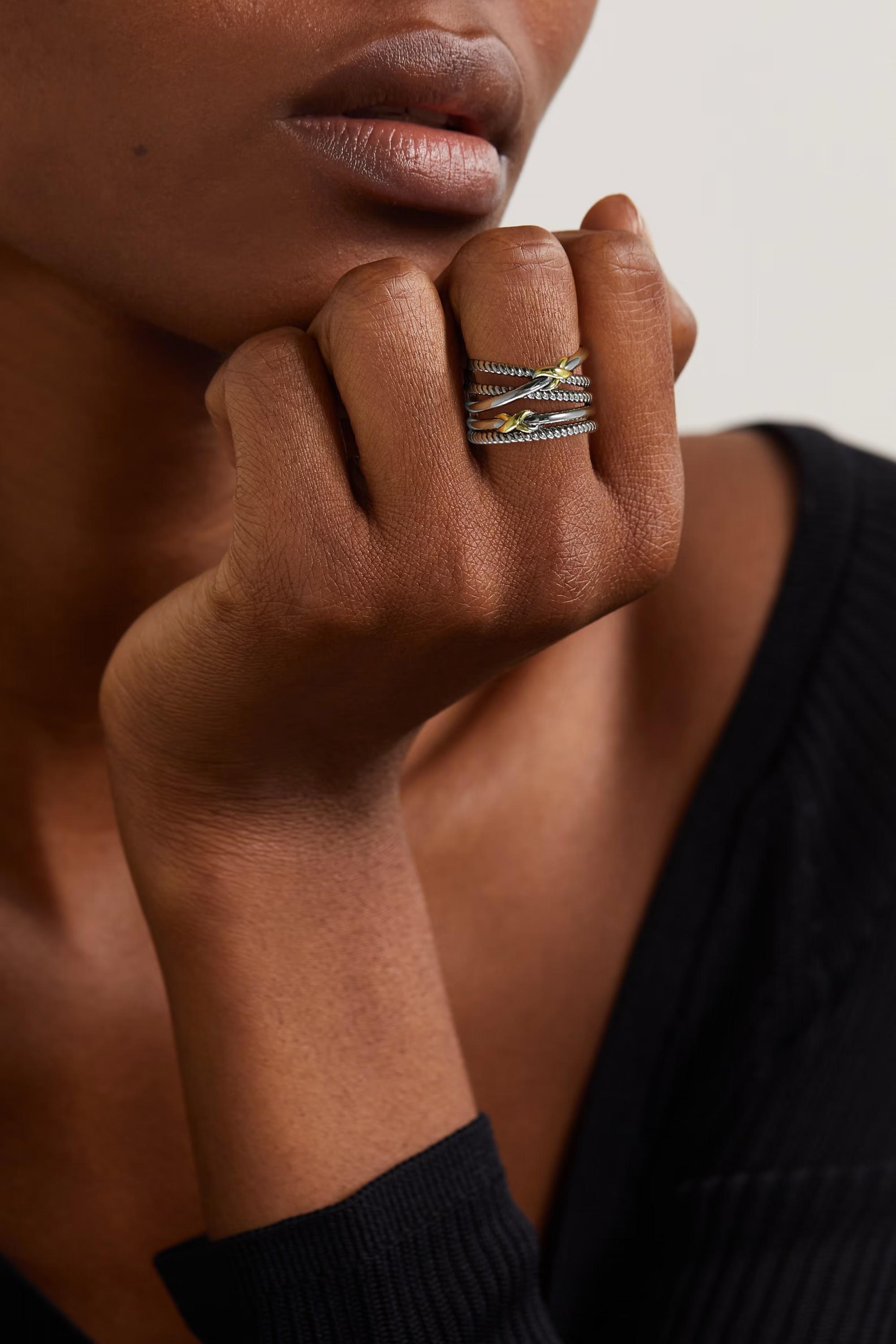 MYTYS Simple Lines Twisted Ring Two Tone Hollow Ring Elegant Heart Design Cable Wire Hollow Rings For Women Trendy Jewelry Beauty Birthday Gift Comfortable To Wear