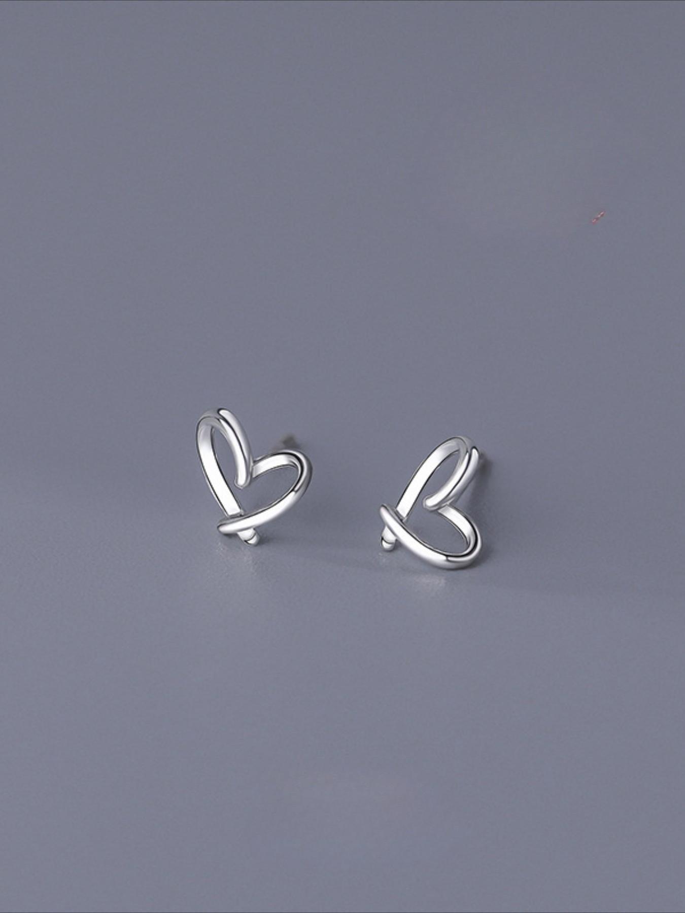 S999 Sterling Silver Hollow Heart Design Stud Earrings, Fashion Exquisite All-match Ear Jewelry for Girls Gift, Temperament Accessories for Daily Wear, Valentine's Day, Gift, Gifts for Wife, Pretty Studs, Heart Shaped Earrings