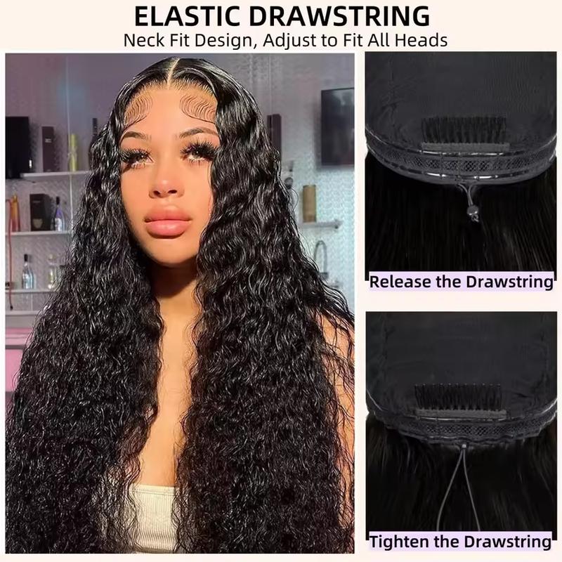 [New In] Bling Hair 13x6 13x4 Glueless Wigs Deep Wave With Drawstring Pre Cut 13x6 13x4 Transparent Lace Frontal Human Hair Wig For Women 180% Density Beginner Friendly
