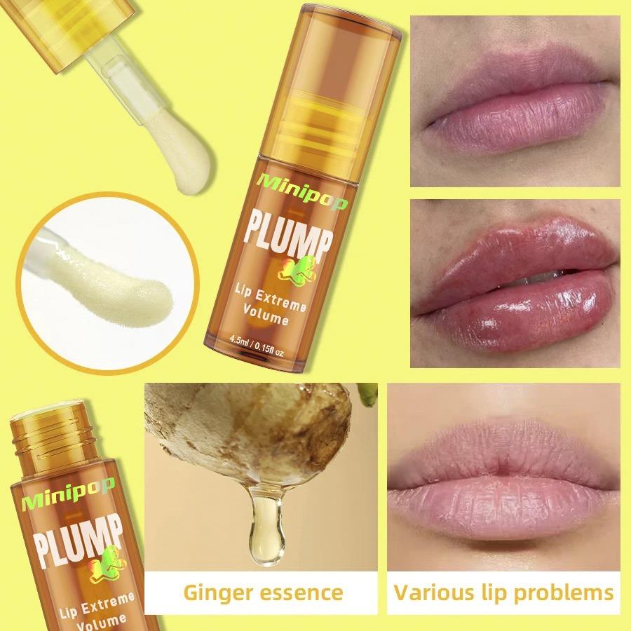 LIP PLUMP Transparent Plumping Lip Oil Lip Treatment - Extreme Lip Plumper Lip Volumizer Infused with Ginger & Chili for a Natural Tingle, Provides Deep Moisturizing & a Non-Sticky Glossy Finish