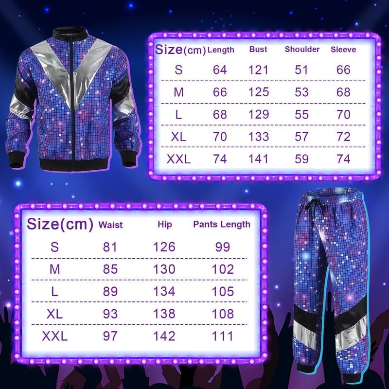 80s Tracksuit Men's Disco Costume 80s 90s Outfit Men's with Accessories Retro Jogging Suit Outfit for Men Hip Hop Sportswear Fancy Dress Costumes Theme Party Cosplay Carnival