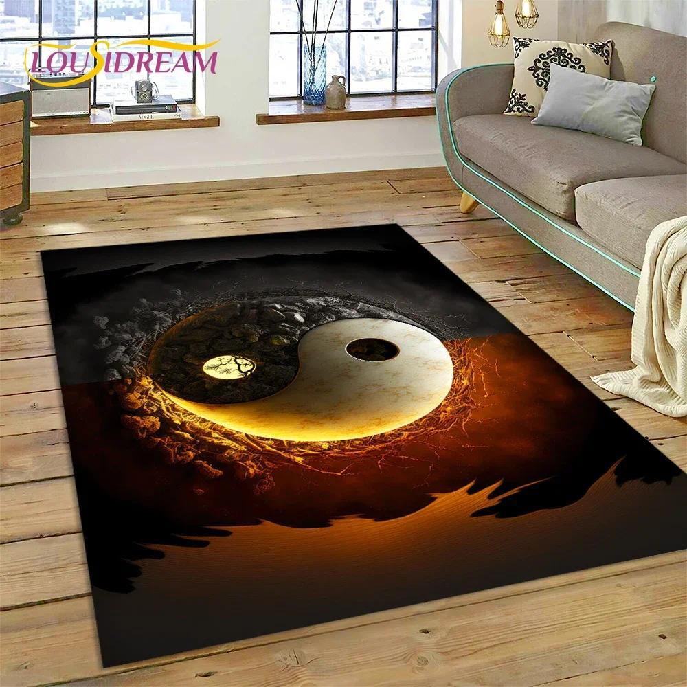 Yin Yang Bagua Flannel Area Rug - Traditional Chinese Taoism Symbol Print Soft Mat for Living Room, Non-Slip Feng Shui Home Decor #YinYangRug #BaguaMat #FengShuiHomeDecor #TaoismSymbolCarpet #NonSlipFlannelRug