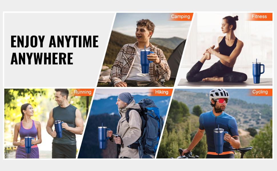 VEVOR 40 oz Insulated Water Bottle, Stainless Steel Sports Coffee Cup with Lid, Handheld Travel Coffee Mug Double Walled, Camping Hydration Flask Leakproof, for Indoor/Outdoor School, Work, Blue