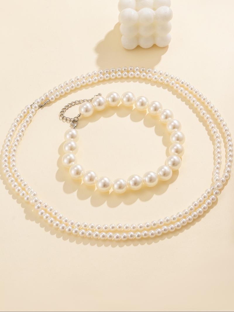 Faux Pearl Decorated Beaded Necklace, Pearl Chain Necklace, Elegant Exaggerated for Women for Party, Daily Clothing Decor, Trendy Jewelry for Birthday Gift