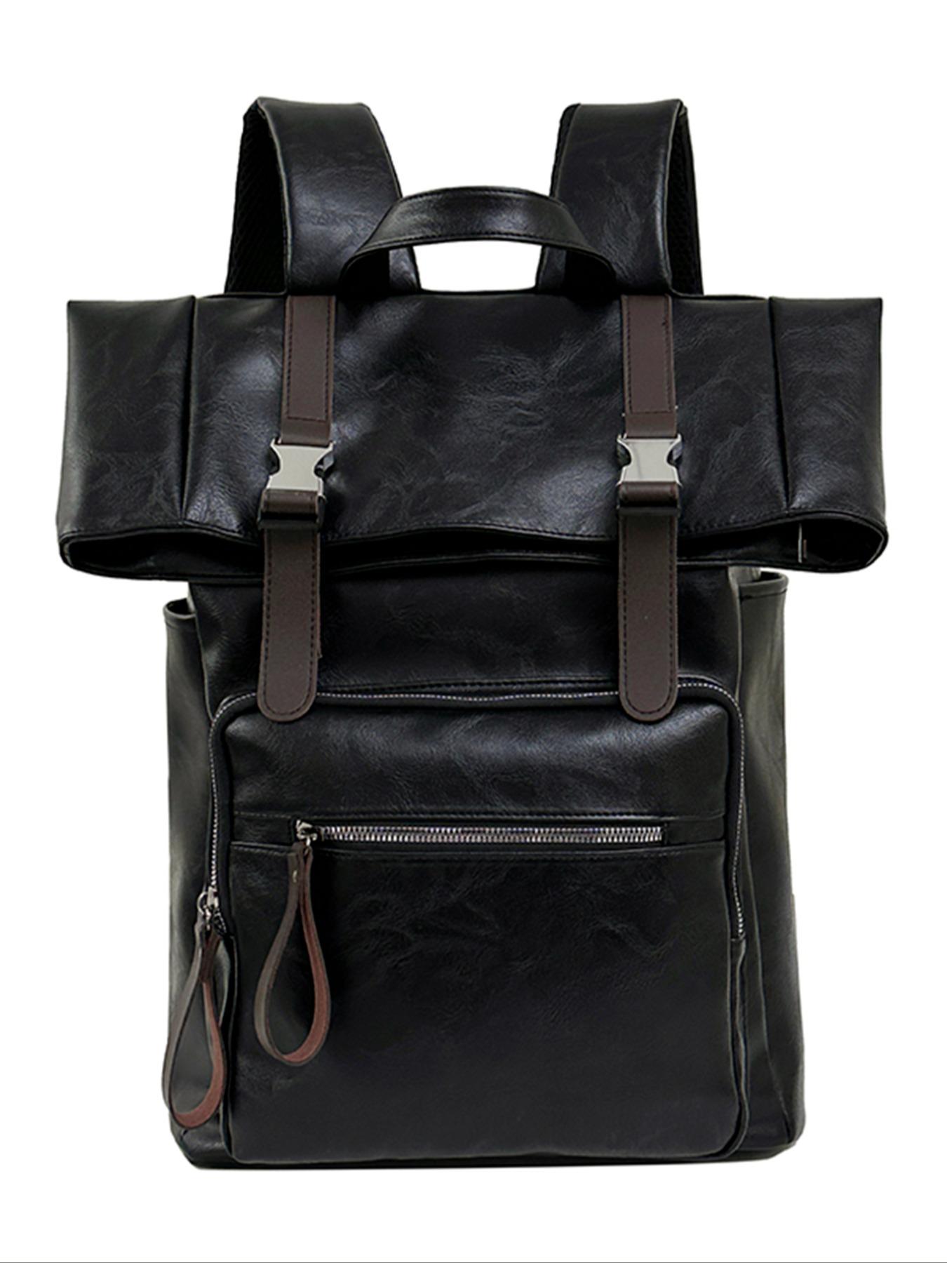 Vintage Patchwork Backpack, Soft Leather Commuter Laptop Bag, Men's Business Travel Backpack, Unisex Casual Bookbag, Durable Material