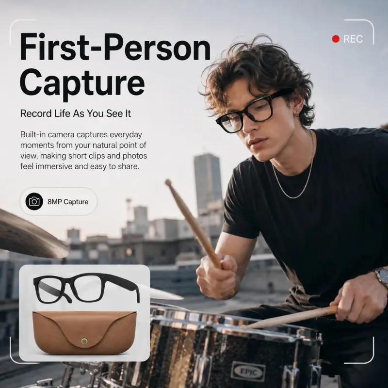 New Mt5 Ultra Ai Smart Glasses, 8mp HD Camera, Voice Recording, Real-Time Translation, Bluetooth-compatible Call, 300mah Battery, 2000mah Charger, Unisex