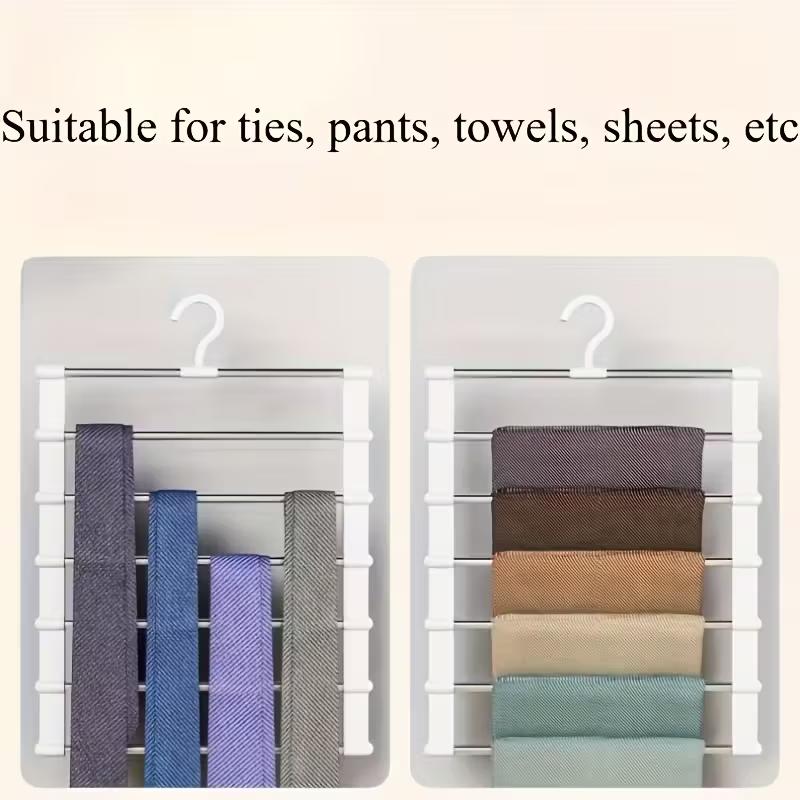 4pack Foldable Multi-Layer Pants Hanger, Stainless Steel Non-Slip Closet Organizer, Space Saving, Adjustable Shelves and Hooks, Durable Plastic Structure