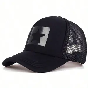1pc Men's Star Print Adjustable Baseball Cap, Five-Pointed Star Truck Driver Hat, Breathable Mesh Cap For Spring, Autumn Outdoor, Travel, Beach, Party Hats