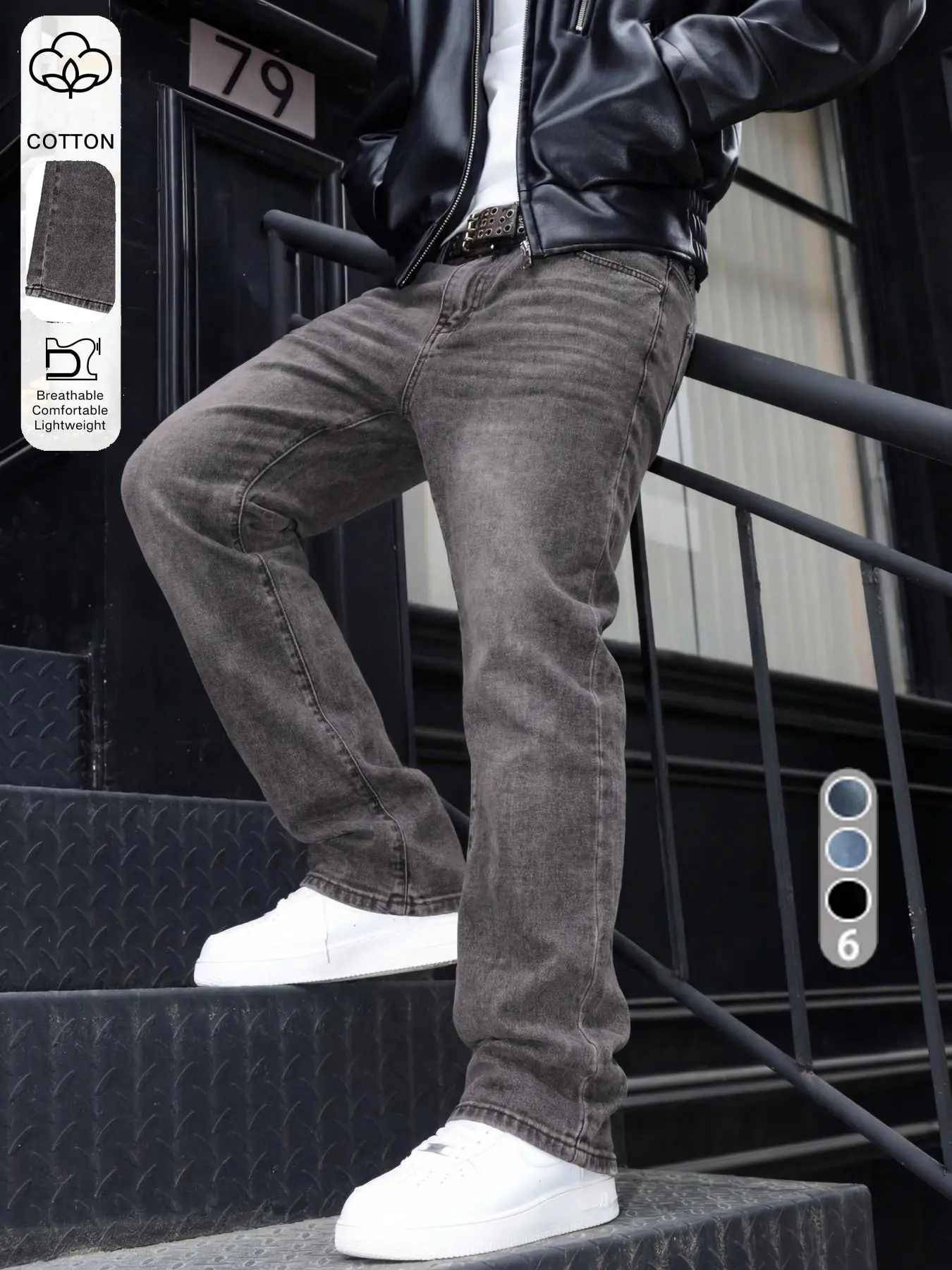 Men's Classic Vintage Washed Straight Leg Loose Jeans, Casual Streetwear Long Pants, All Seasons Fashion, Zipper Fly, Unlined