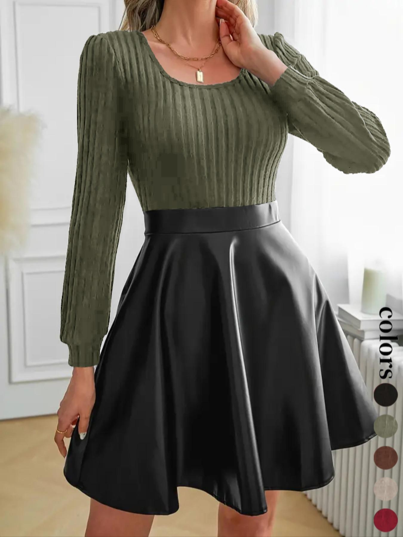 New European Style Casual Women's Patchwork A-Line Dress, Elegant Long Sleeve Maxi Dress, Perfect for Spring & Fall Seasons