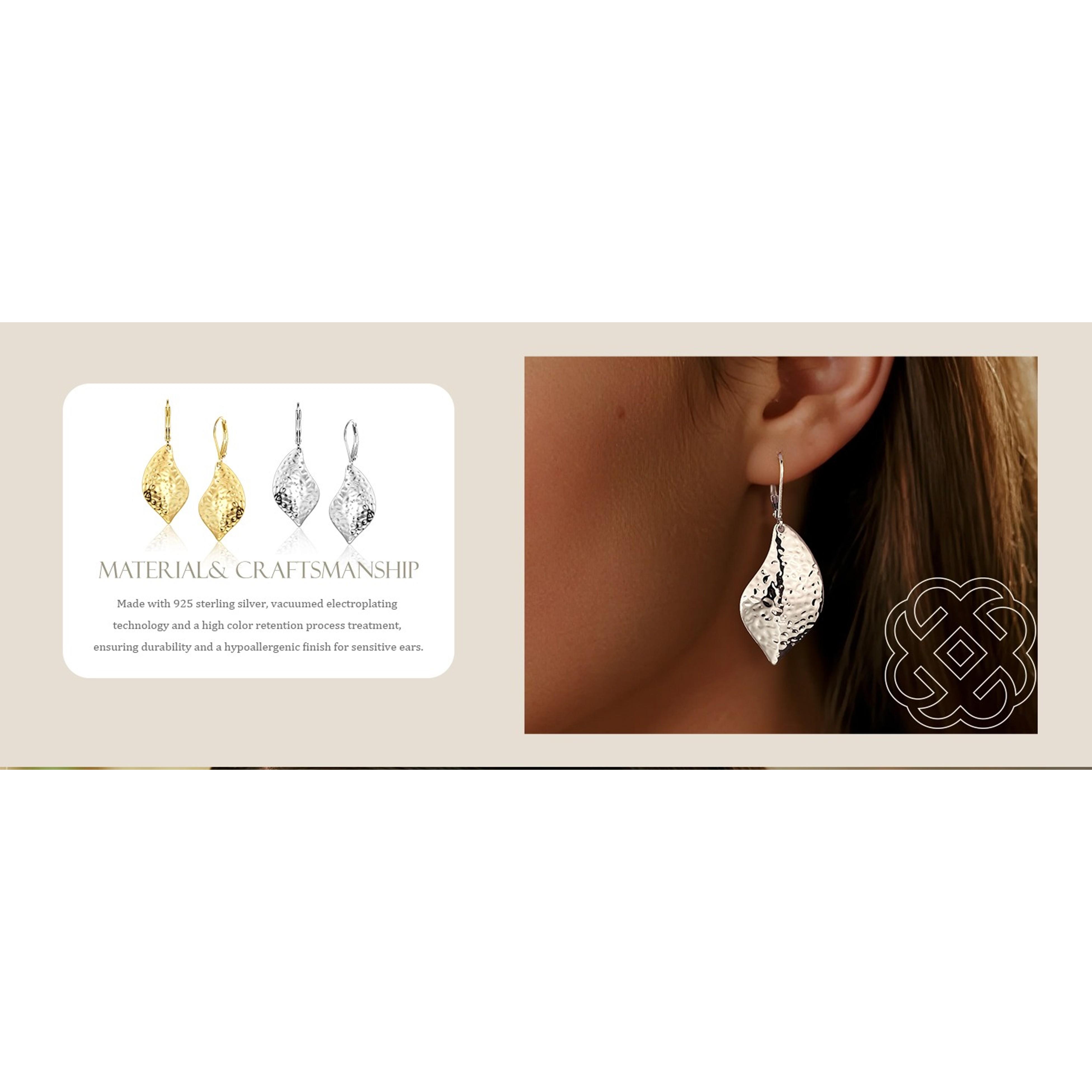 Leaf Gold Drop Earrings for Women Lightweight Hypoallergenic 14K Gold Plated Silver Dangle Earrings Trendy French Leverback Leaf Gold Drop Earrings for Women Lightweight Hypoallergenic 14K Gold Plated Silver Dangle Earrings Trendy French Leverback
