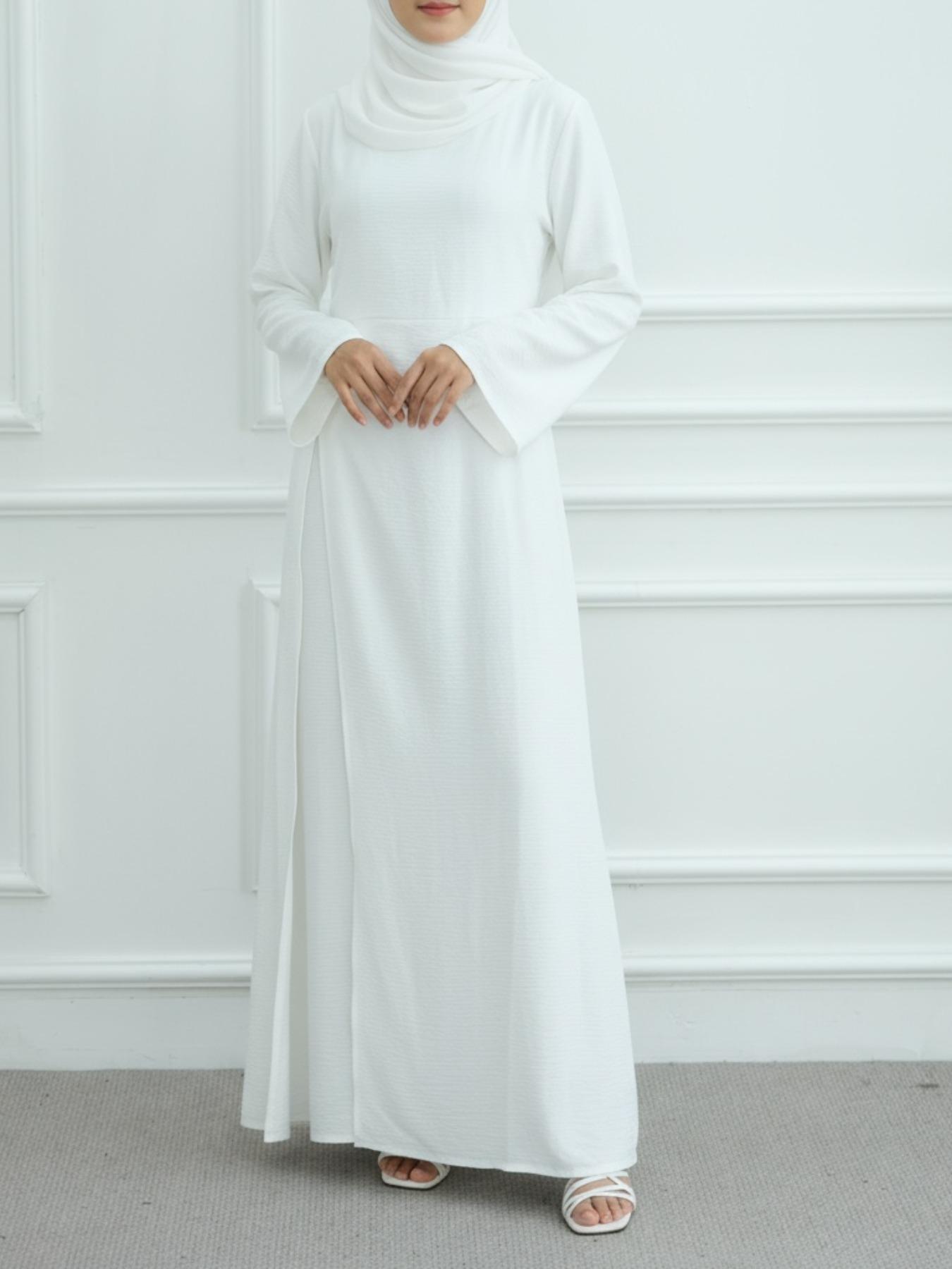 Muslim Women Plain Simple Dress with Back Tie, Waist Cinching, Decorative Buttons, Perfect for Friend Gatherings & Casual Occasions, Modest Muslim Outfits