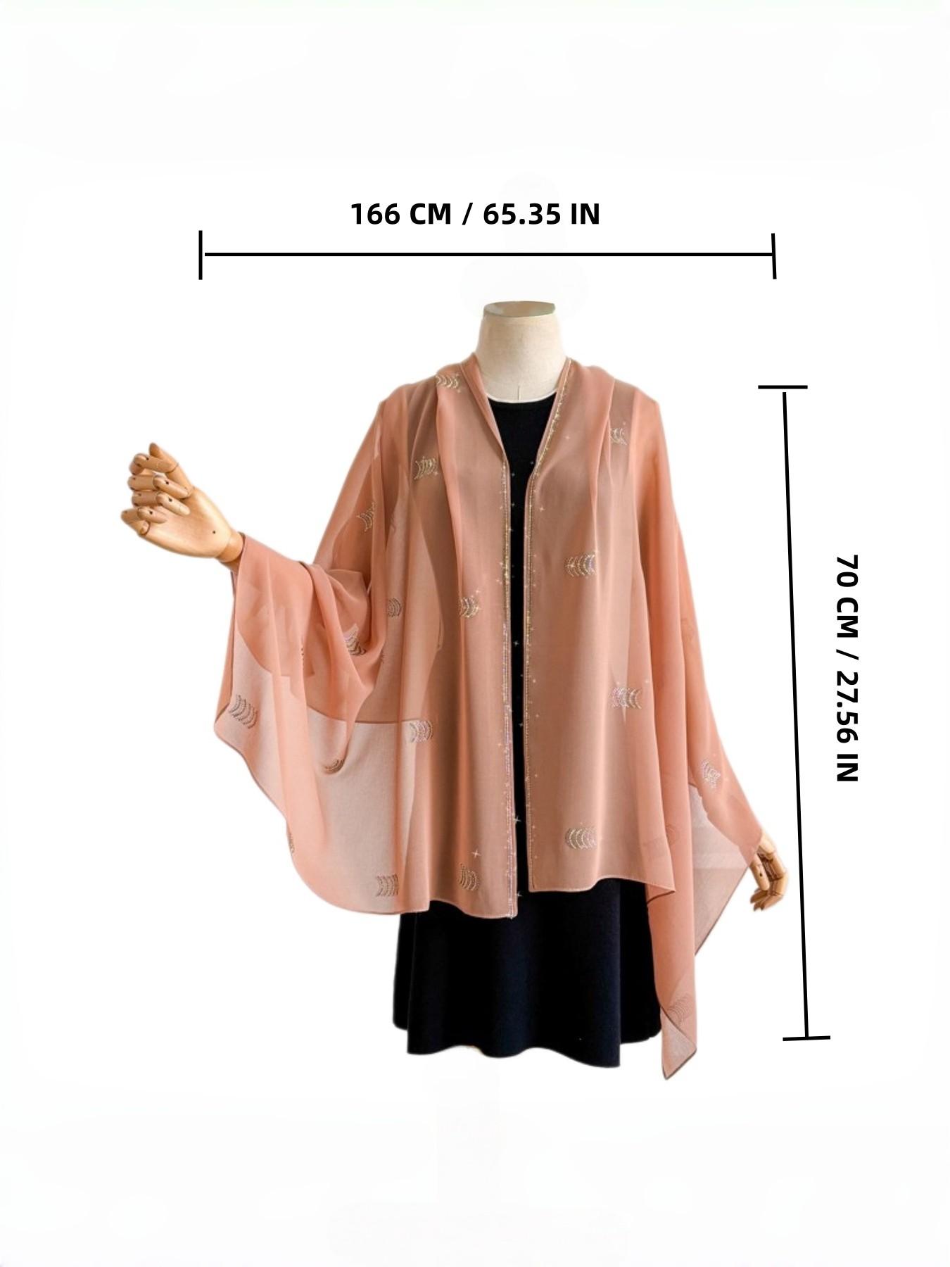 Single Piece Multi-Functional Plain Color New Arcuate Rhinestone Chiffon Long Scarf, Pearl Embellished Sun Protection Shawl, Ethnic Headscarf