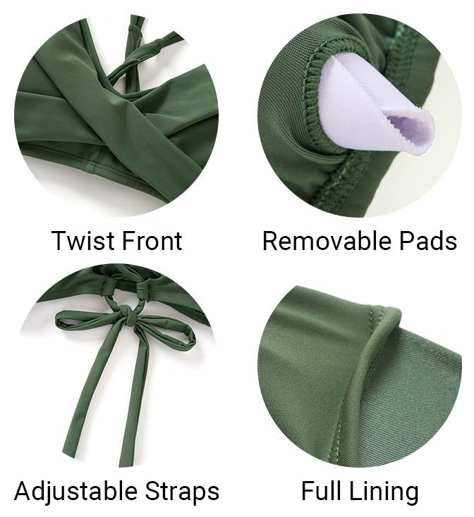 Holipick Women's Twist Front Bikini Top - Push Up Bathing Suit Top Padded Swimsuit Top