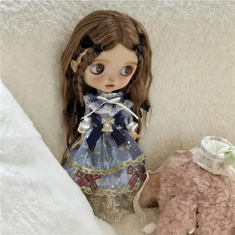 Cute Girl Sweet Dress For Blythe Doll Outfit Clothing Blue Princess Lace Dress Flower Coat Set Clothes BJD Doll 6/1 OB24 OB22