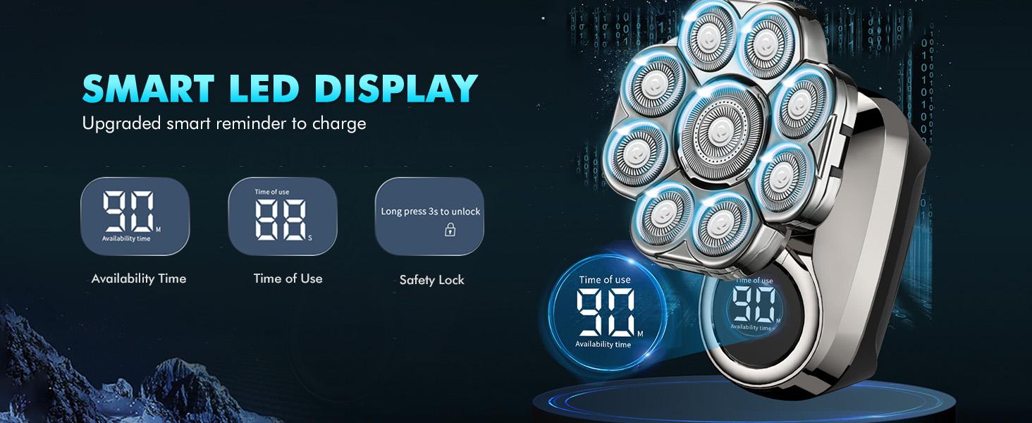 Upgraded 9D Bald Head Shaver for Men,6-in-1 Electric Razor with LED Display & Type-C Charging,360° Close Shave