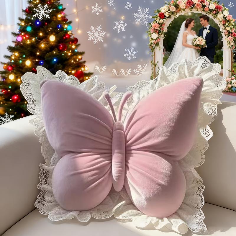 Elegant butterfly shaped lace pillow - suitable for decorating bedrooms, living rooms, or offices all year round, decorative pillow | floral lace design | durable fabric, butterfly decoration holiday gift preferred