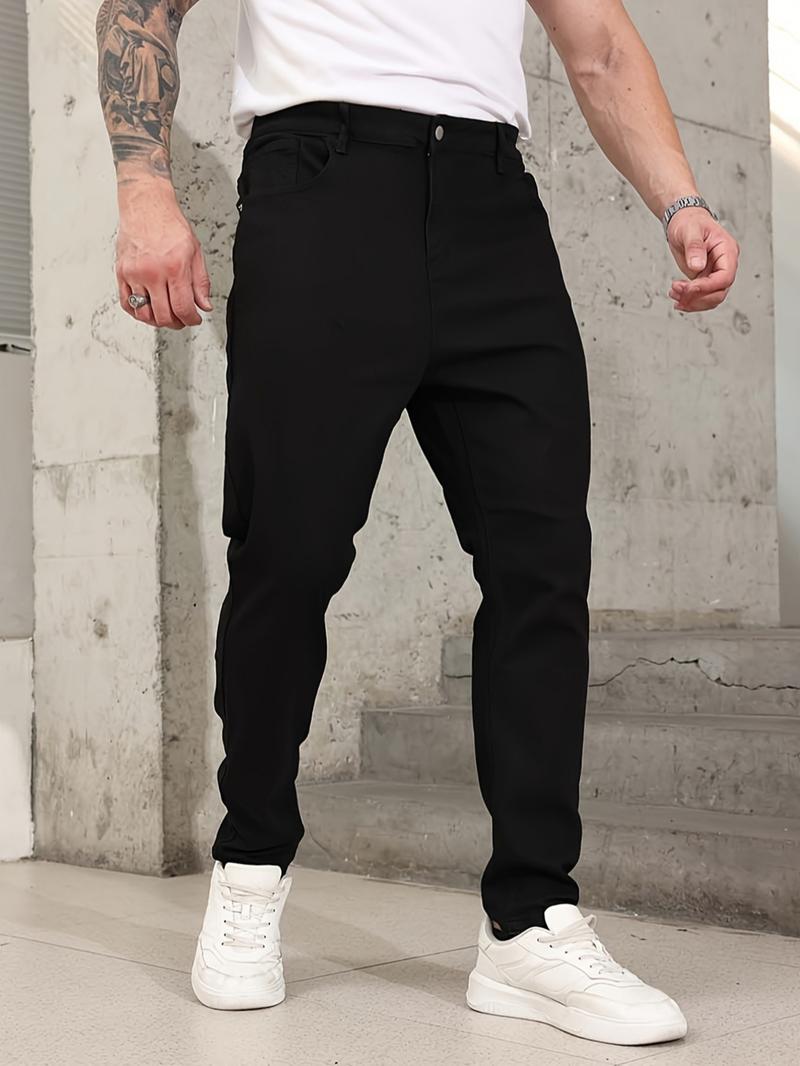 Men's Solid Color Denim Pants Jeans, Street Fashion Casual Comfy Trousers for Daily Outdoor Wear, Mens Bottoms for All Seasons