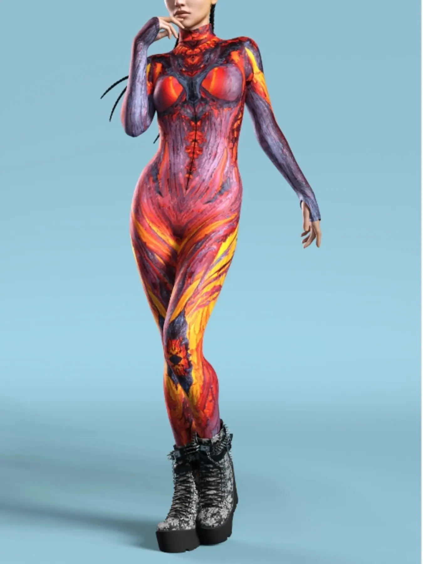 Women's Tight Sexy Print Fashion Bodysuit, Y2K Cyberpunk Style, Glow-In-The-Dark Party Costume, Halloween Festival, Unique Role-Play Clothing