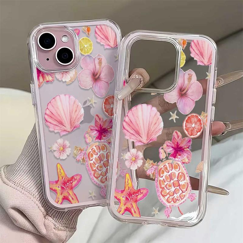 Turtle Shell Flower Pattern Phone Case, Anti-Drop Soft Tpu Cover for iPhone 11-16 Pro Max, Stylish Protective Case