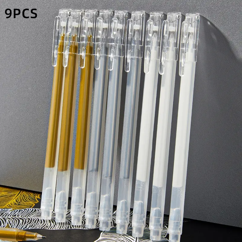 9pcs Graffiti Pen Set, Gold Silver Highlighter Pens, Student Drawing Sketching Tools, DIY Stenciling Markers