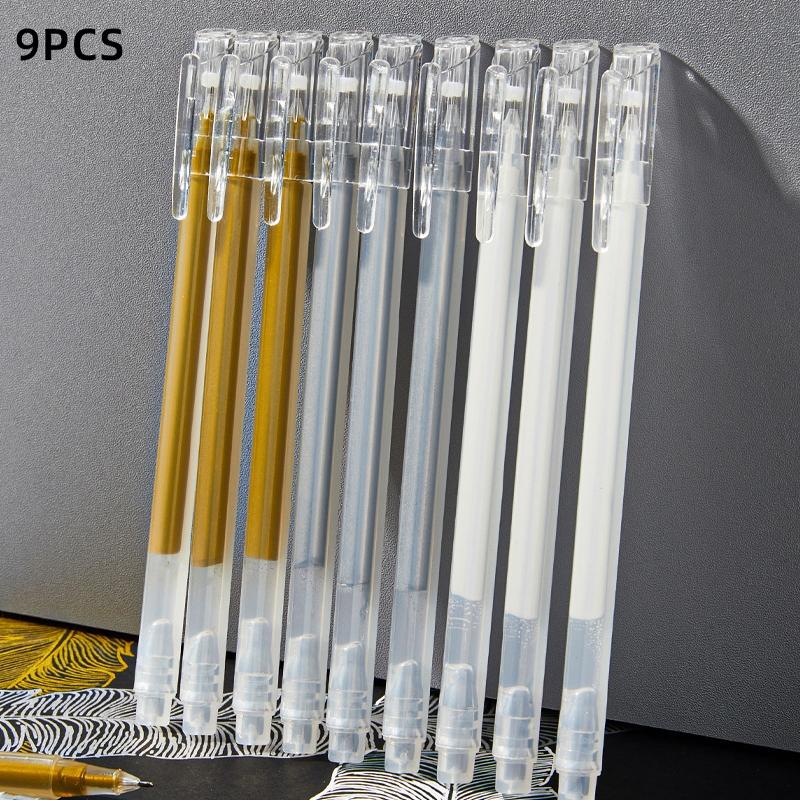 9pcs Graffiti Pen Set, Gold Silver Highlighter Pens, Student Drawing Sketching Tools, DIY Stenciling Markers