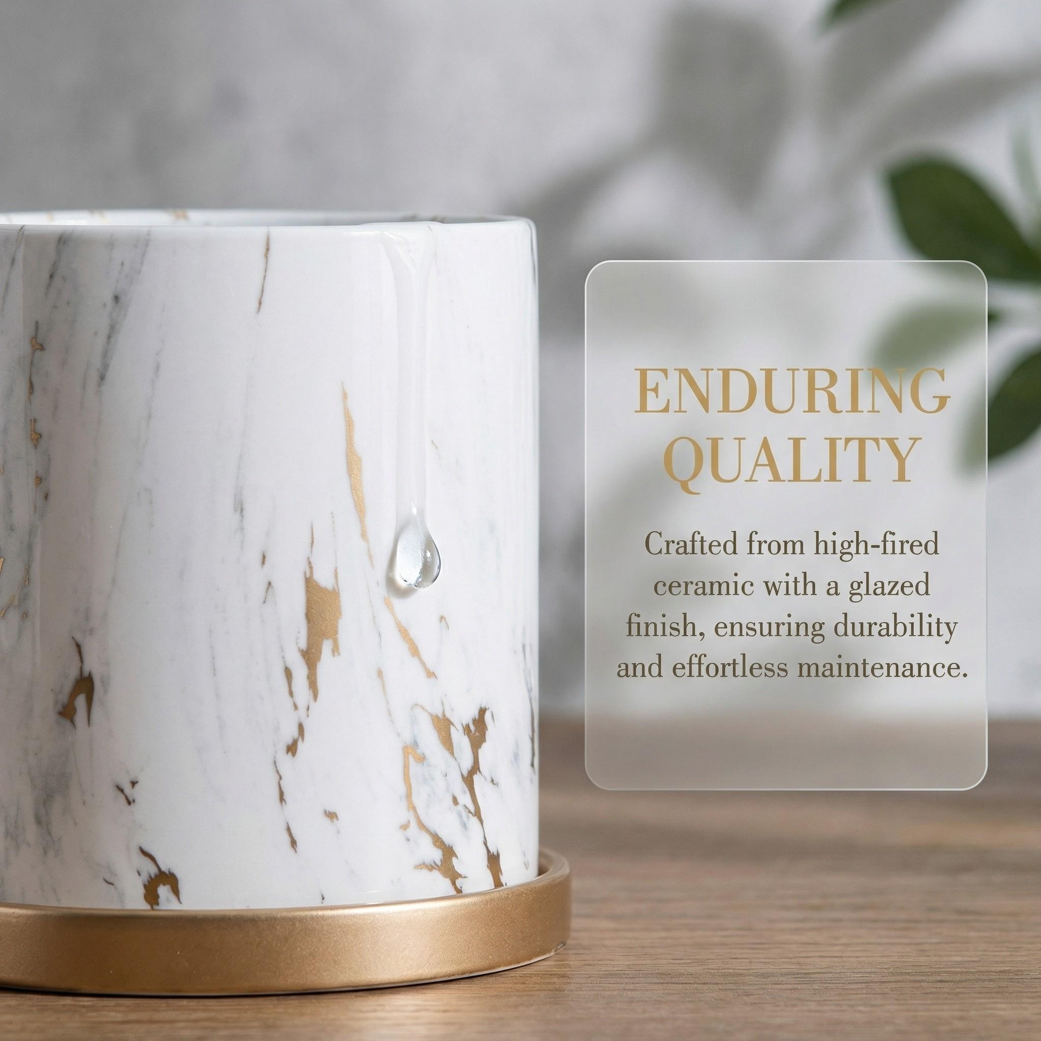 Butterfly Orchid Ceramic Small Flower Pot, Luxury High-End Marble Pattern Home Large Vase, Elegant Decorative Planter