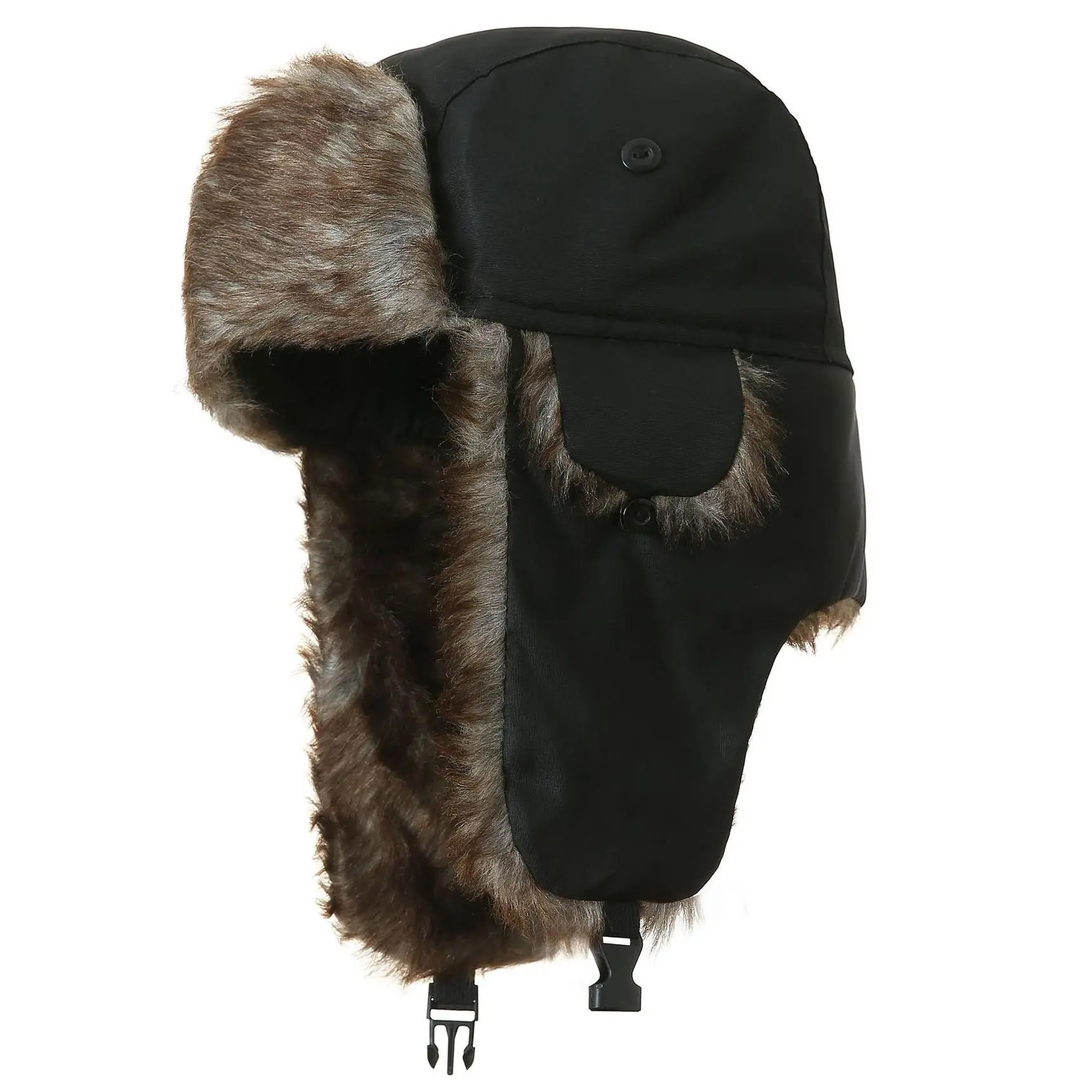 Arctic Breeze Unisex Black Fur-Lined Trapper Hat - Cozy Winter Ushanka with Ear Flaps, Eskimo Fur, Windproof Design - Stay Warm Stylishly