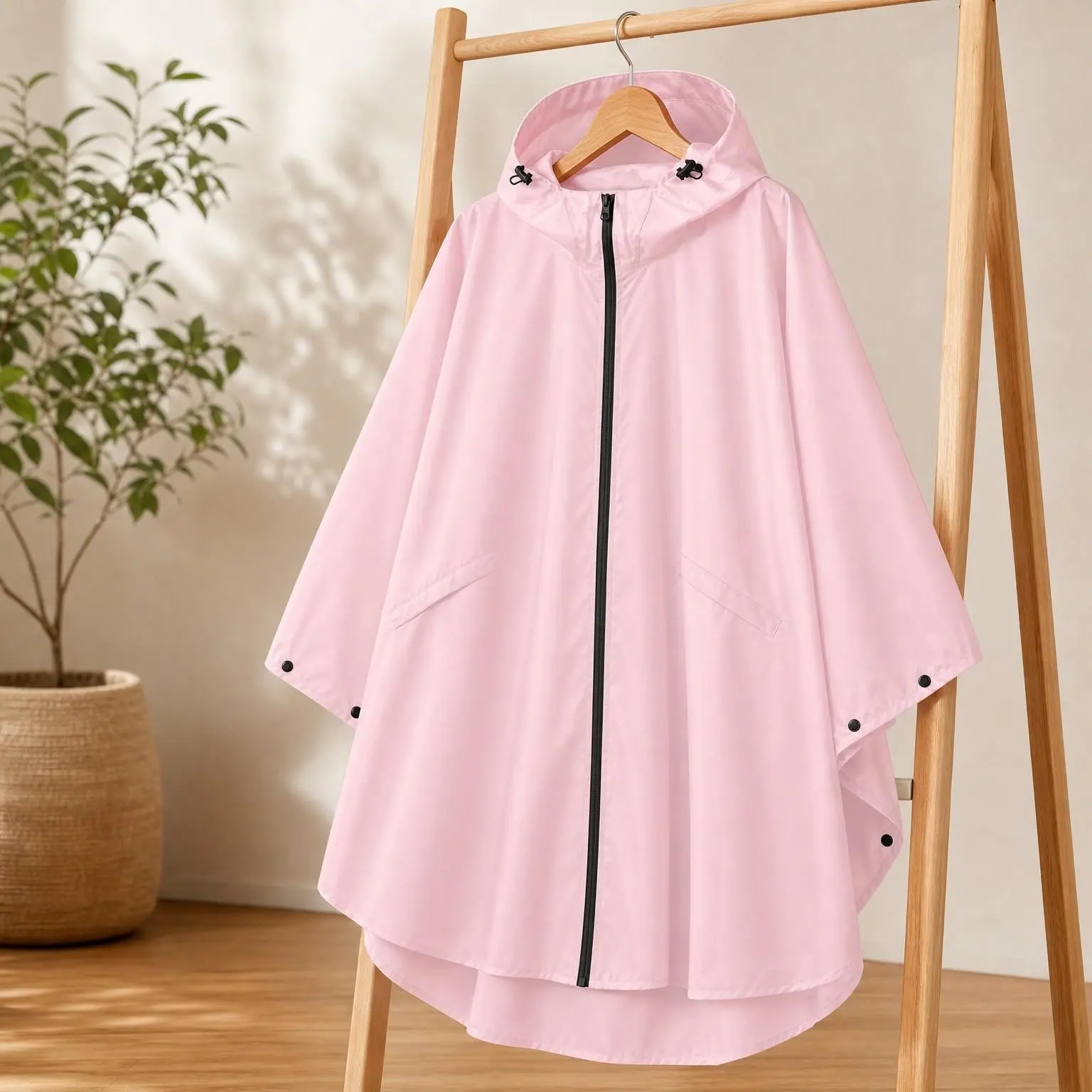 Hooded Rain Poncho for Adults with Pocket and Zipper, Lightweight Waterproof Raincoat for Men and WomenGift