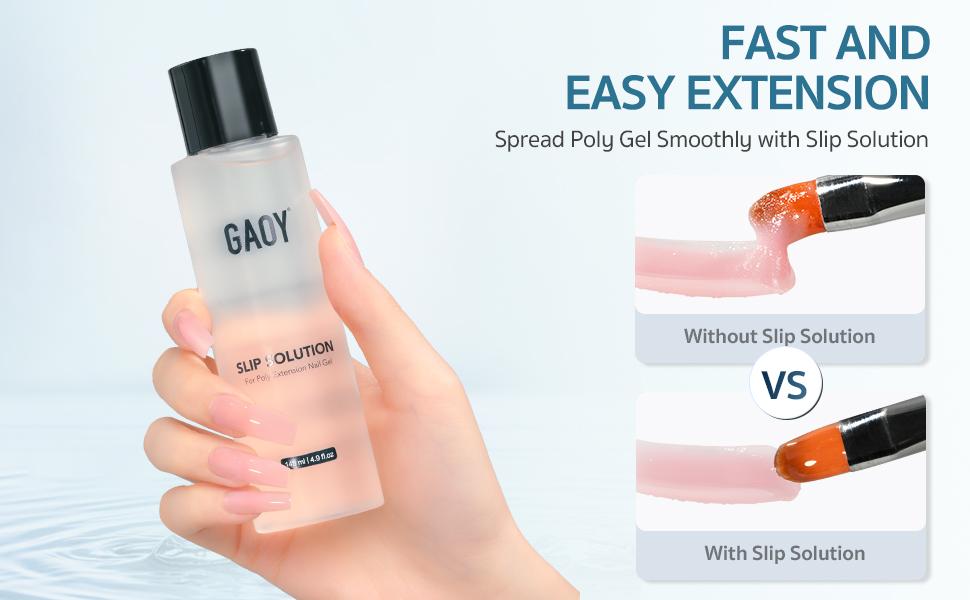 GAOY Slip Solution Set for Poly Gel Nails, 145ml Anti-stick Gel Liquid with Nail Art Brush, for Building Extension Gel Nails Polish Manicure