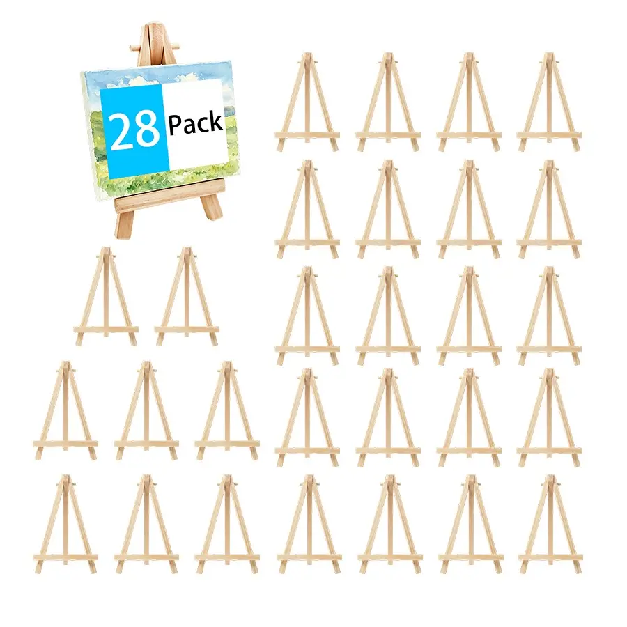 28-Pack Mini Wooden Easel, 5-Inch Display Stands for Signs, Small Canvas, Photos, Wedding Seating Cards, Crafts, Parties, Holidays
